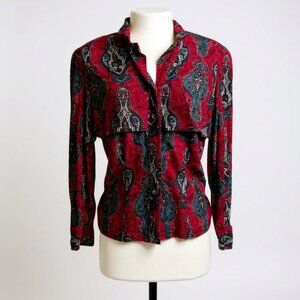 Vintage Francesca of Damon for Starington Blouse SZ 100 % Silk Paisley Ruffle